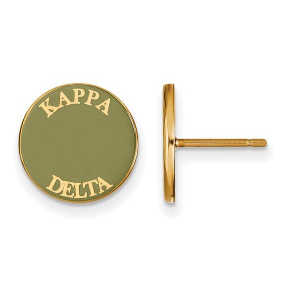 14K Plated Silver Kappa Delta Enamel Disc Post Earrings - Picture 1 of 4